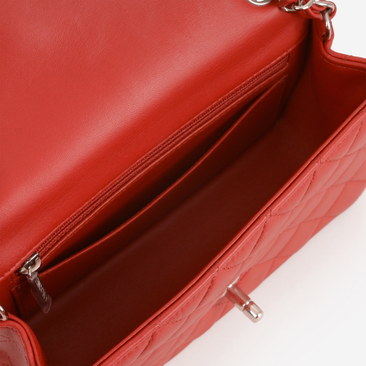 Chanel Mini Rectangular - Red Lambskin | Silver Hardware - Bagista