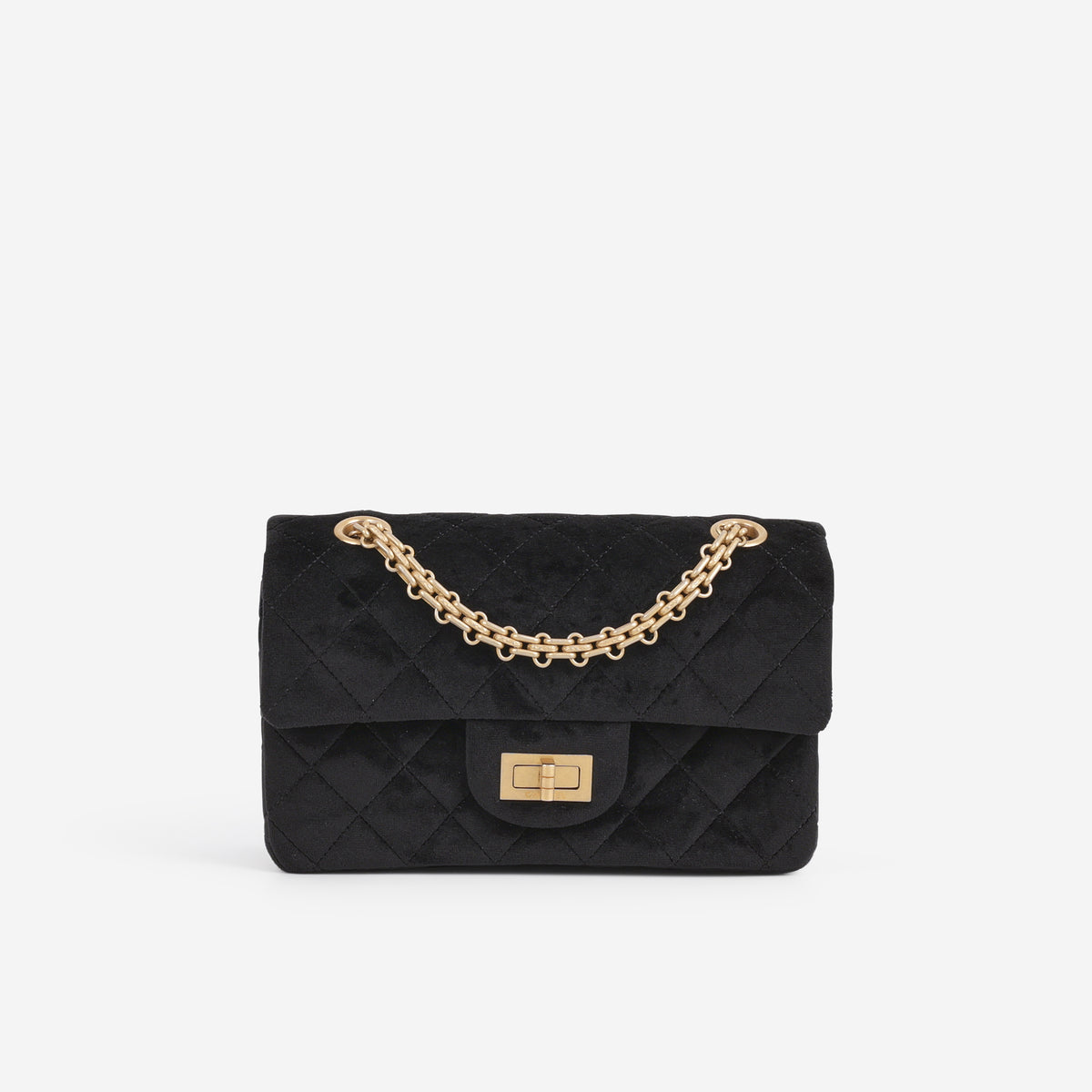 Chanel Mini 2.55 Reissue 224 - Black Velvet | Aged Gold Hardware - Bagista