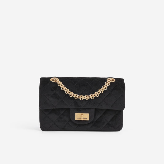 Chanel Mini 2.55 Reissue 224 - Black Velvet | Aged Gold Hardware - Bagista