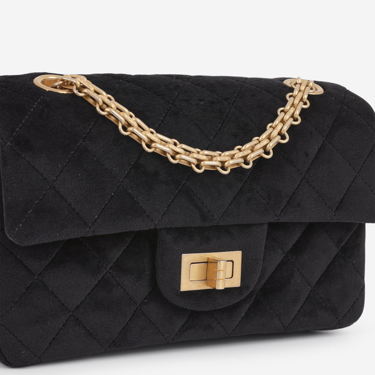 Chanel Mini 2.55 Reissue 224 - Black Velvet | Aged Gold Hardware - Bagista