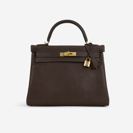 Hermès Kelly 32 - Ebene Barenia Faubourg | Gold Hardware