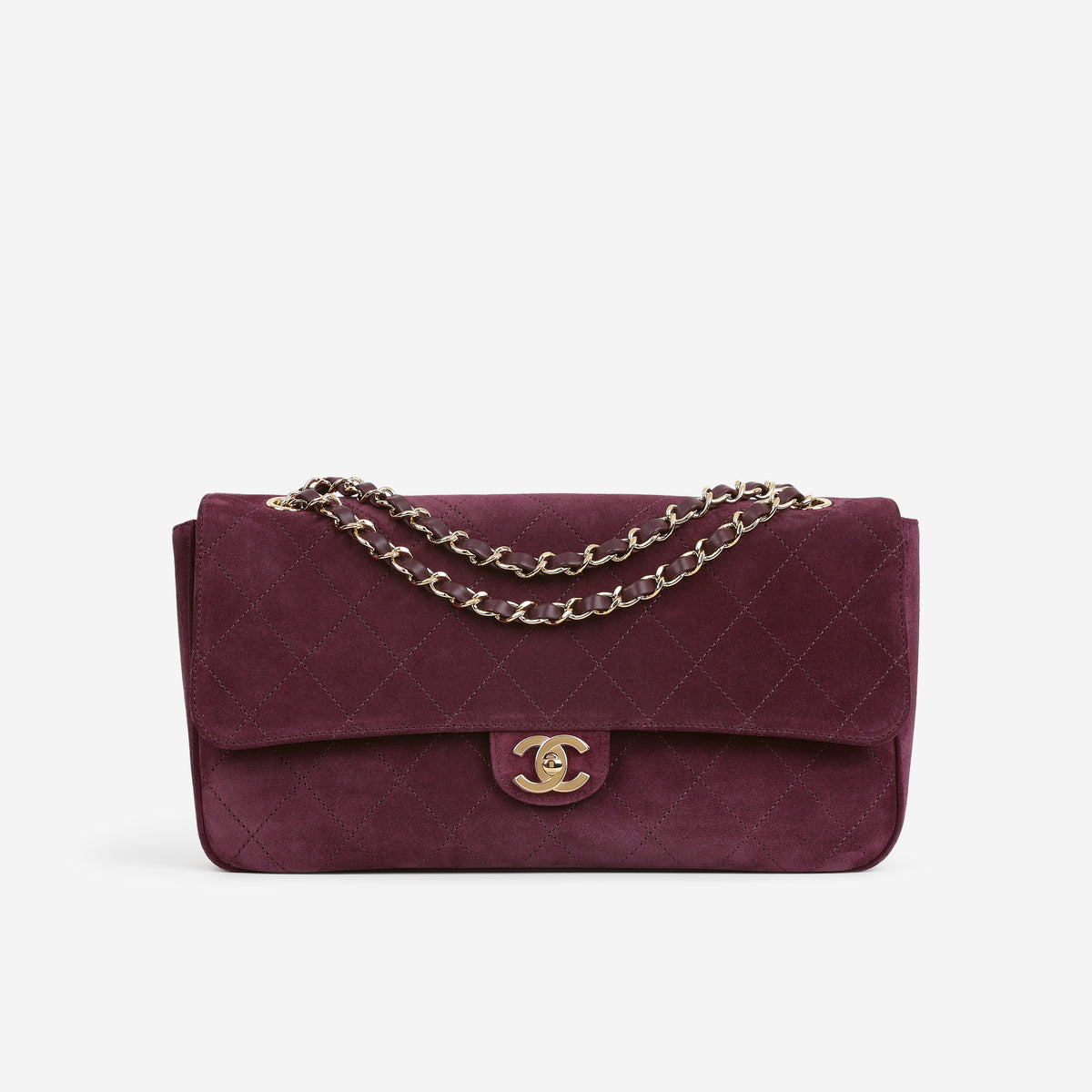 Chanel 2026 Maxi Flap Bag 32 - Burgundy Suede Goatskin | Polished Gold Hardware