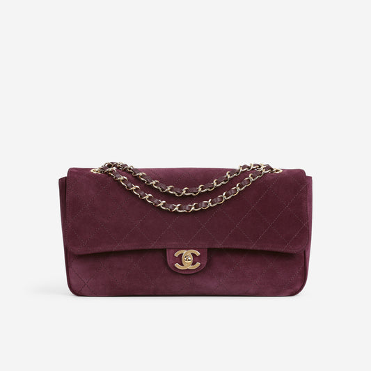 Chanel 2026 Maxi Flap Bag 32 - Burgundy Suede Goatskin | Polished Gold Hardware