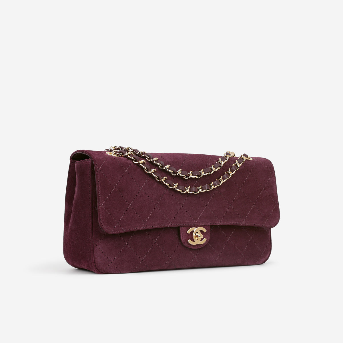 Chanel 2026 Maxi Flap Bag 32 - Burgundy Suede Goatskin | Polished Gold Hardware