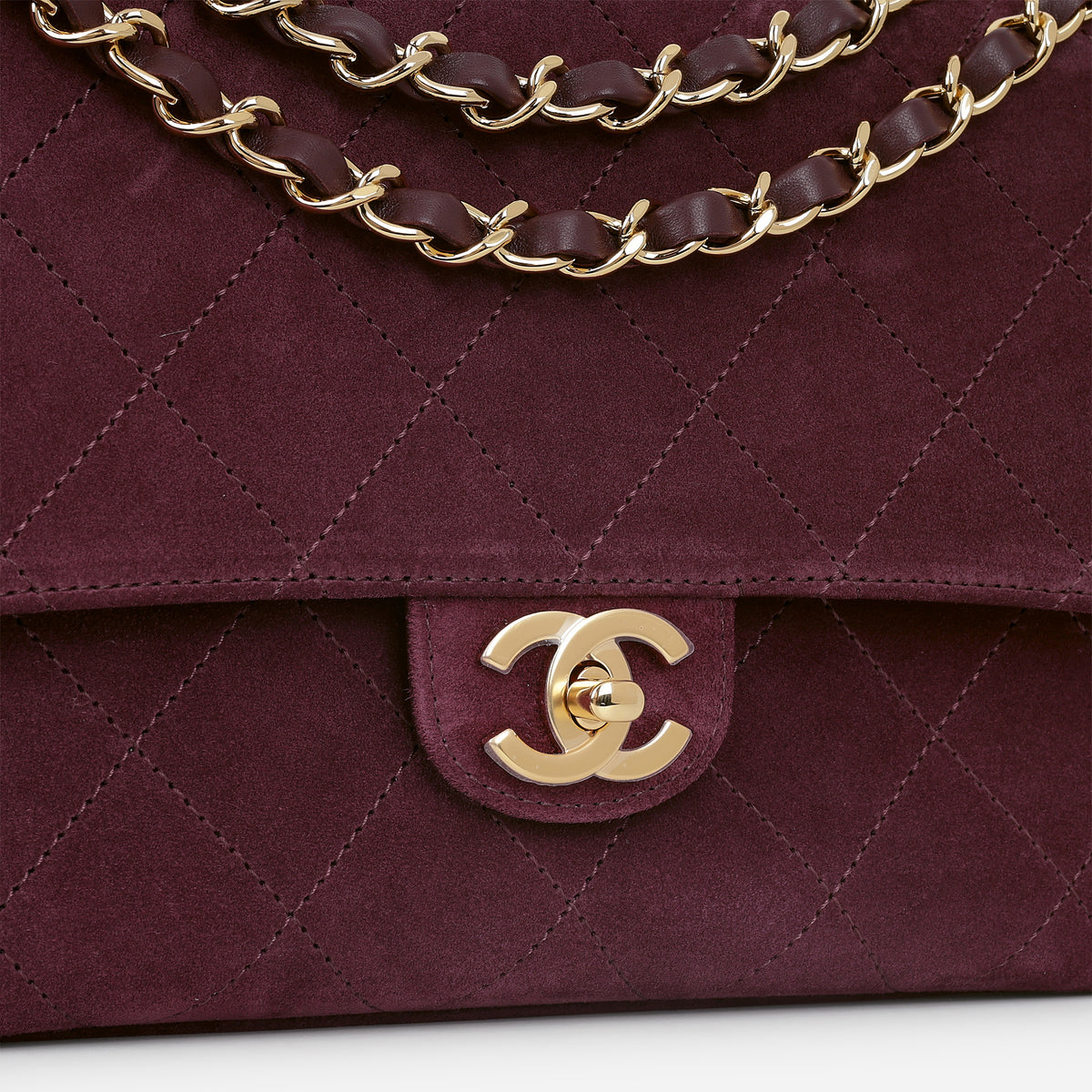 Chanel 2026 Maxi Flap Bag 32 - Burgundy Suede Goatskin | Polished Gold Hardware
