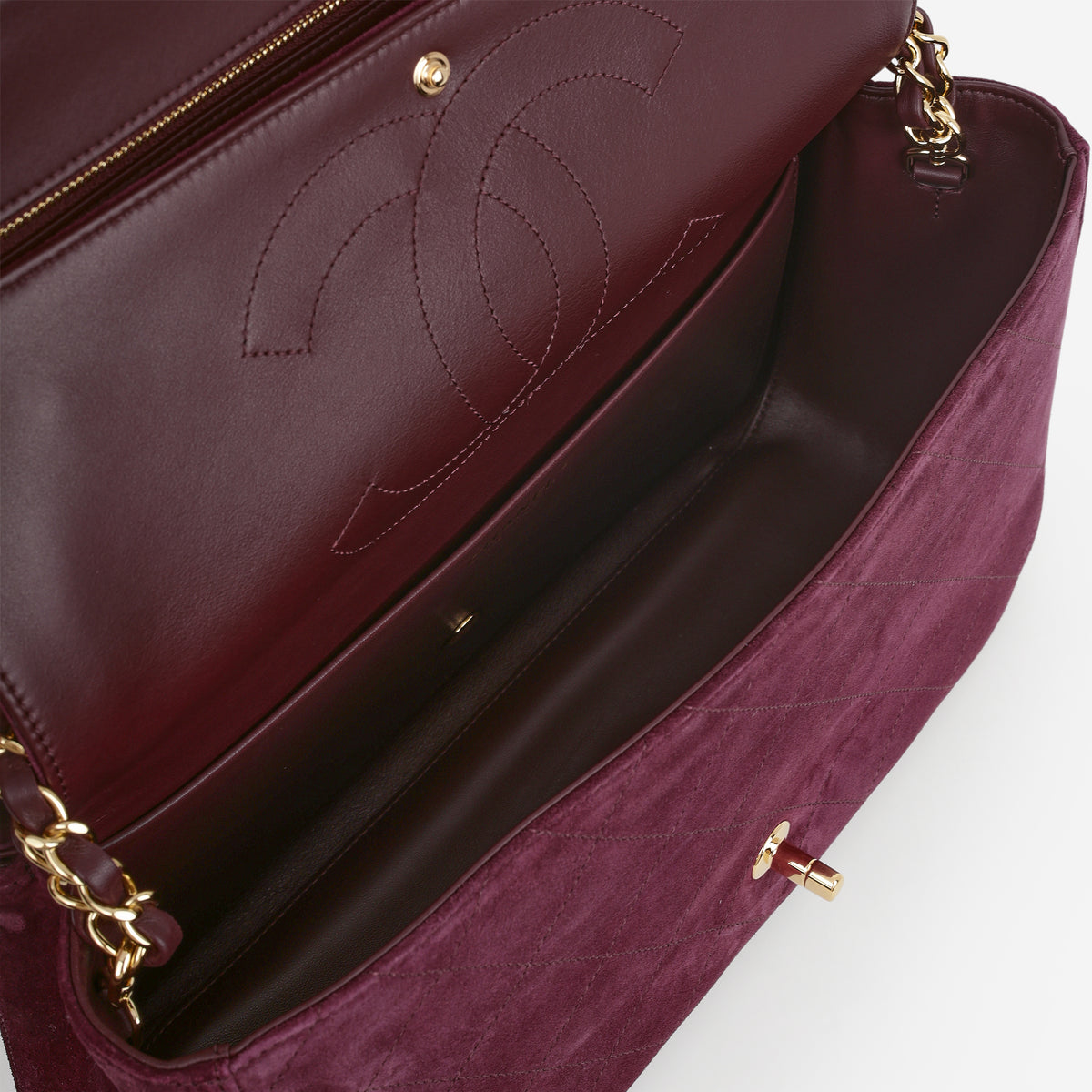Chanel 2026 Maxi Flap Bag 32 - Burgundy Suede Goatskin | Polished Gold Hardware
