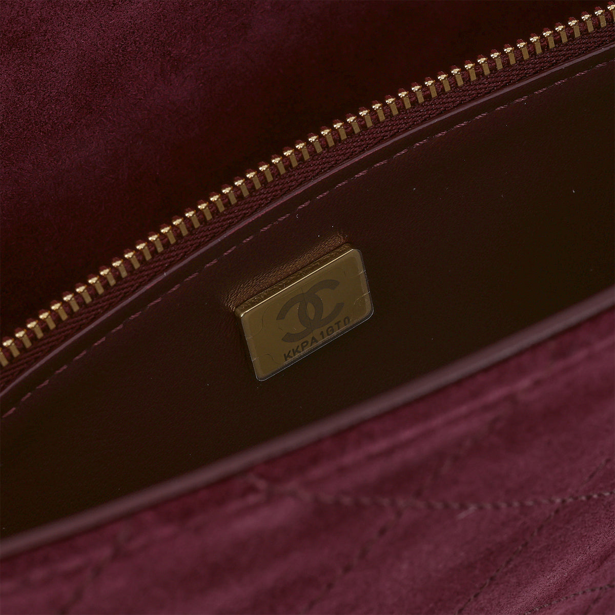 Chanel 2026 Maxi Flap Bag 32 - Burgundy Suede Goatskin | Polished Gold Hardware