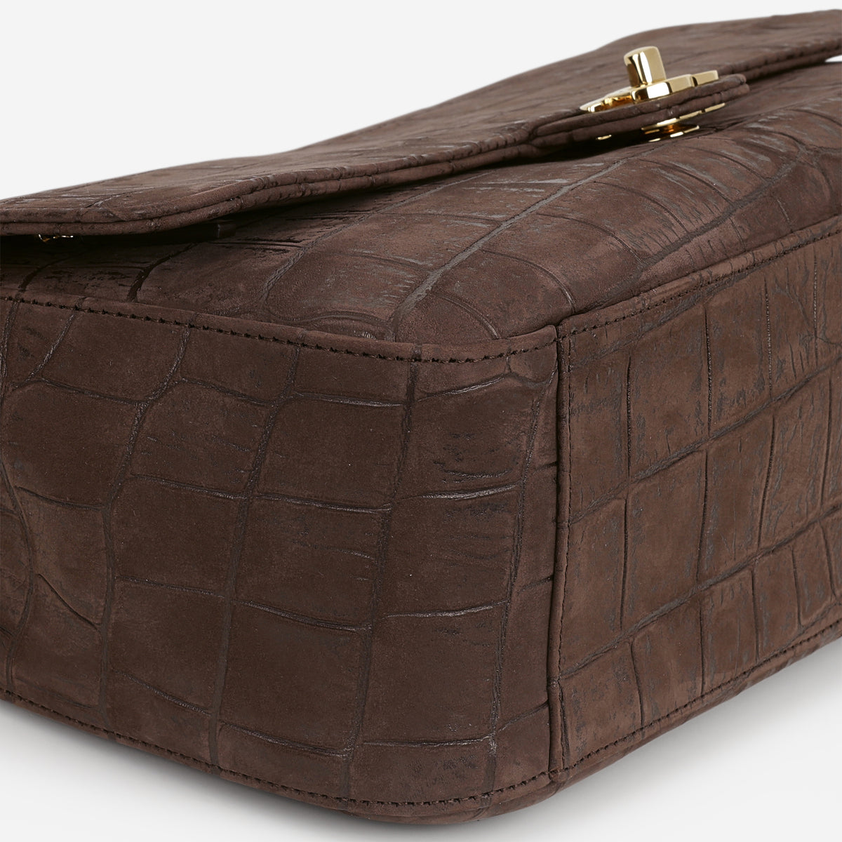 Chanel 2026 Maxi Flap Bag 32 - Brown Croc Embossed Suede | Gold Hardware