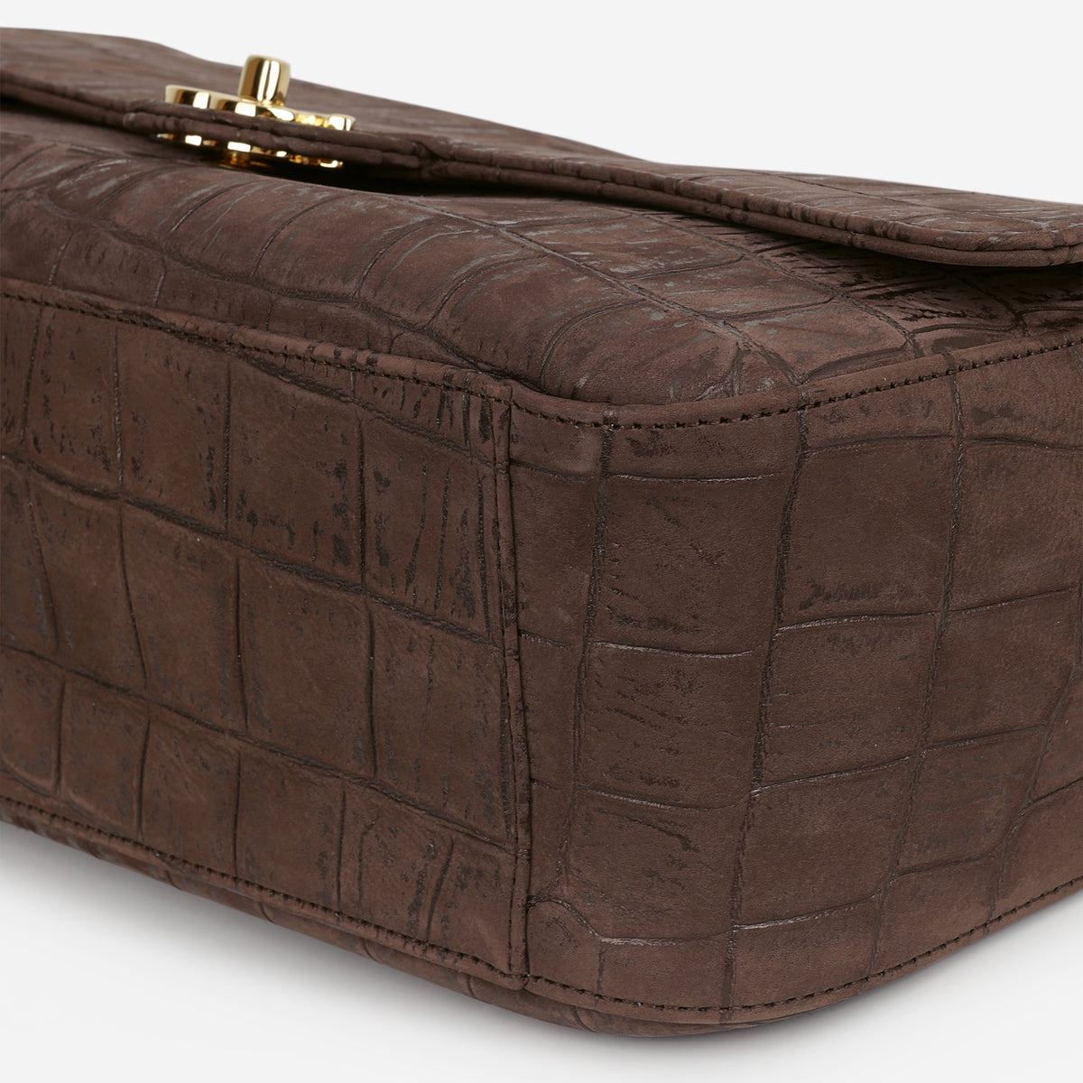 Chanel 2026 Maxi Flap Bag 32 - Brown Croc Embossed Suede | Gold Hardware