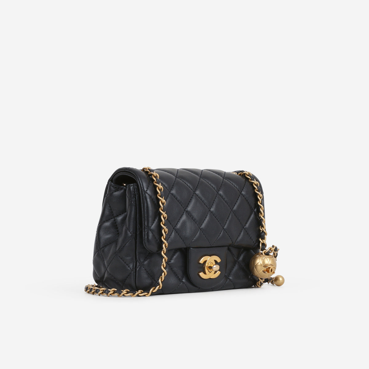 Chanel Mini Flap Square Pearl Crush - Black Lambskin | Aged Gold Hardware