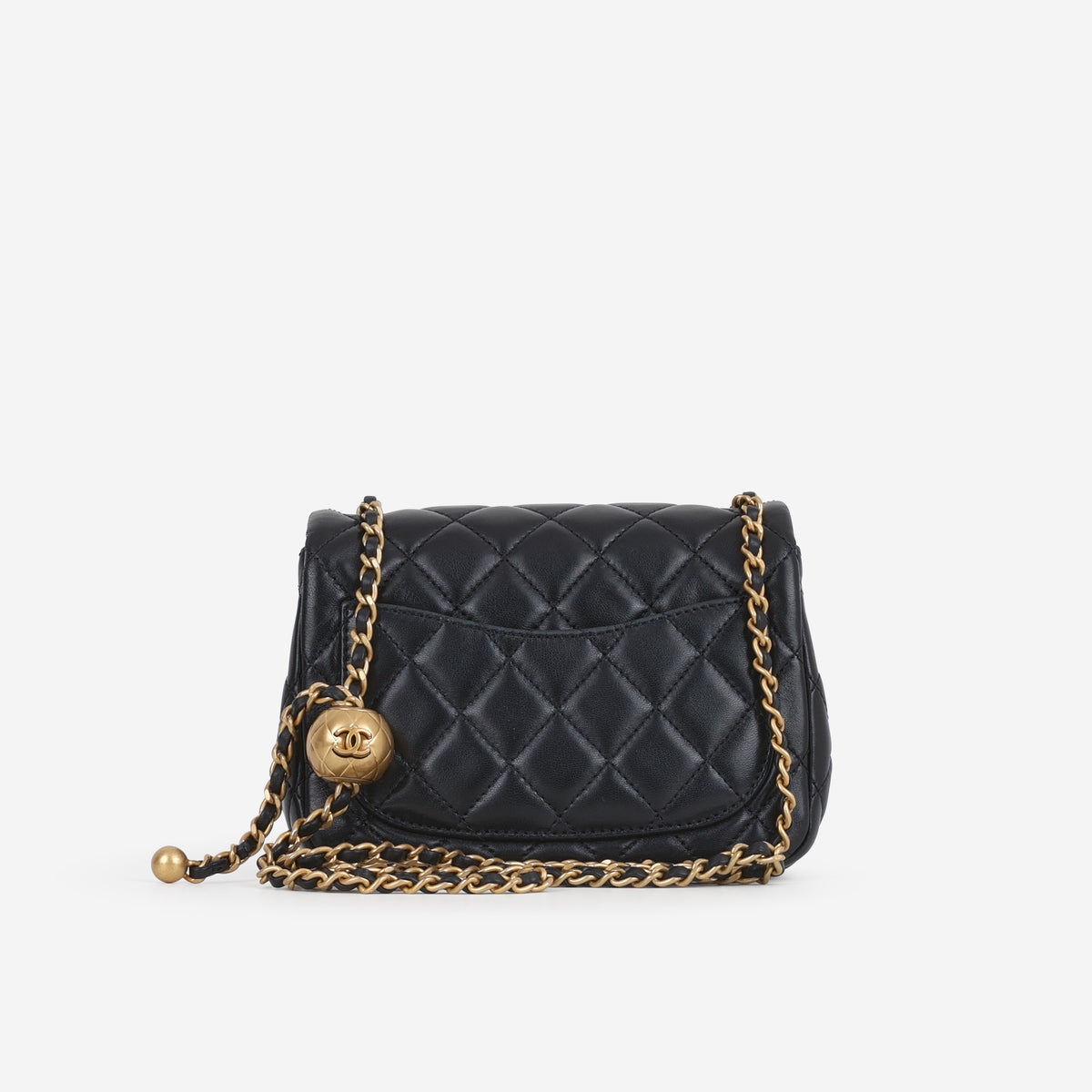 Chanel Mini Flap Square Pearl Crush - Black Lambskin | Aged Gold Hardware