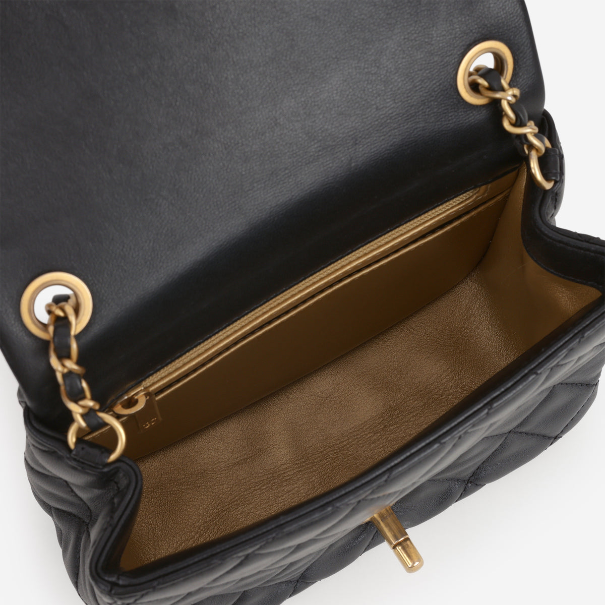 Chanel Mini Flap Square Pearl Crush - Black Lambskin | Aged Gold Hardware