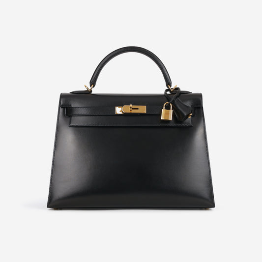 Hermès Vintage Kelly 32 Sellier - Black Box | Gold Hardware