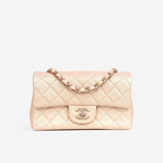 Chanel Mini Rectangular - Pink Pearlescent Lambskin | Champagne Gold Hardware - Bagista