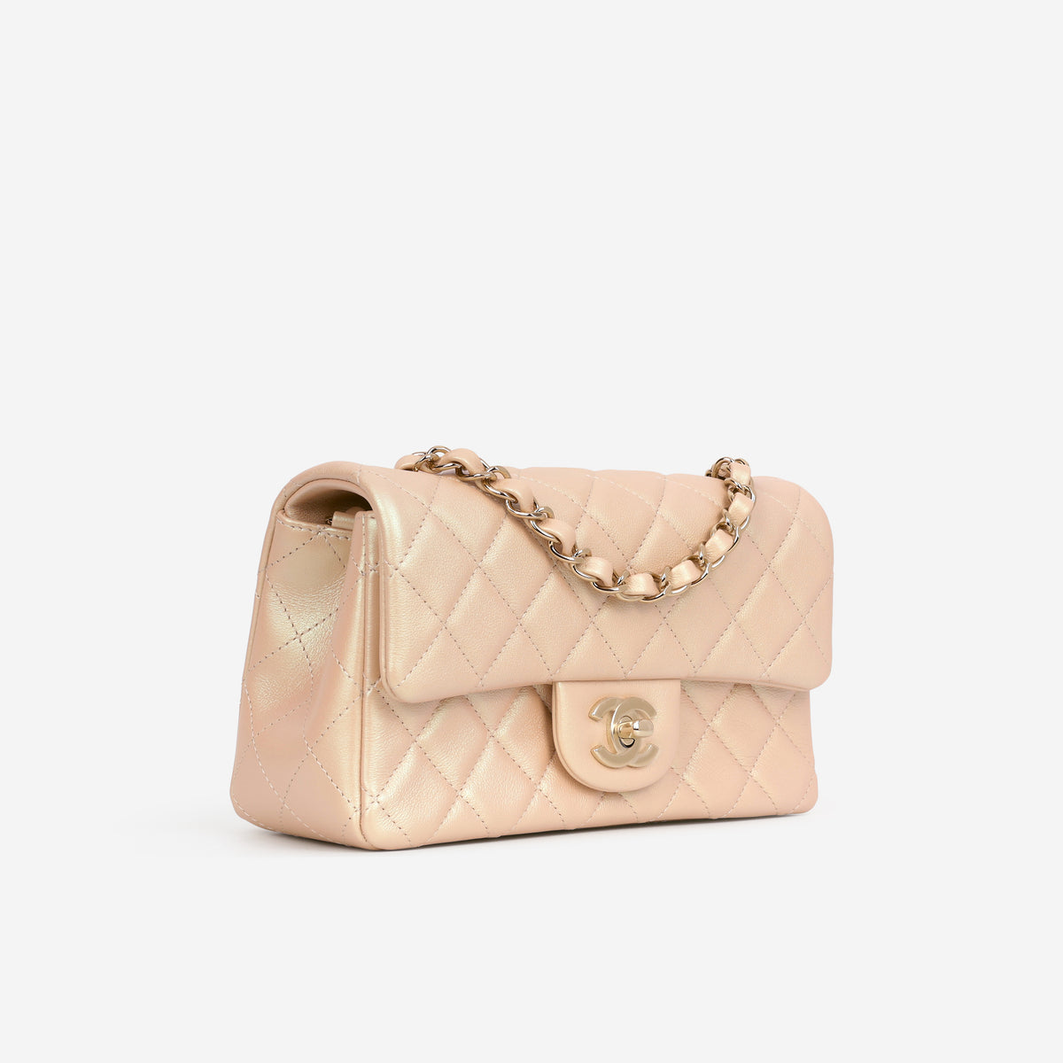Chanel Mini Rectangular - Pink Pearlescent Lambskin | Champagne Gold Hardware - Bagista