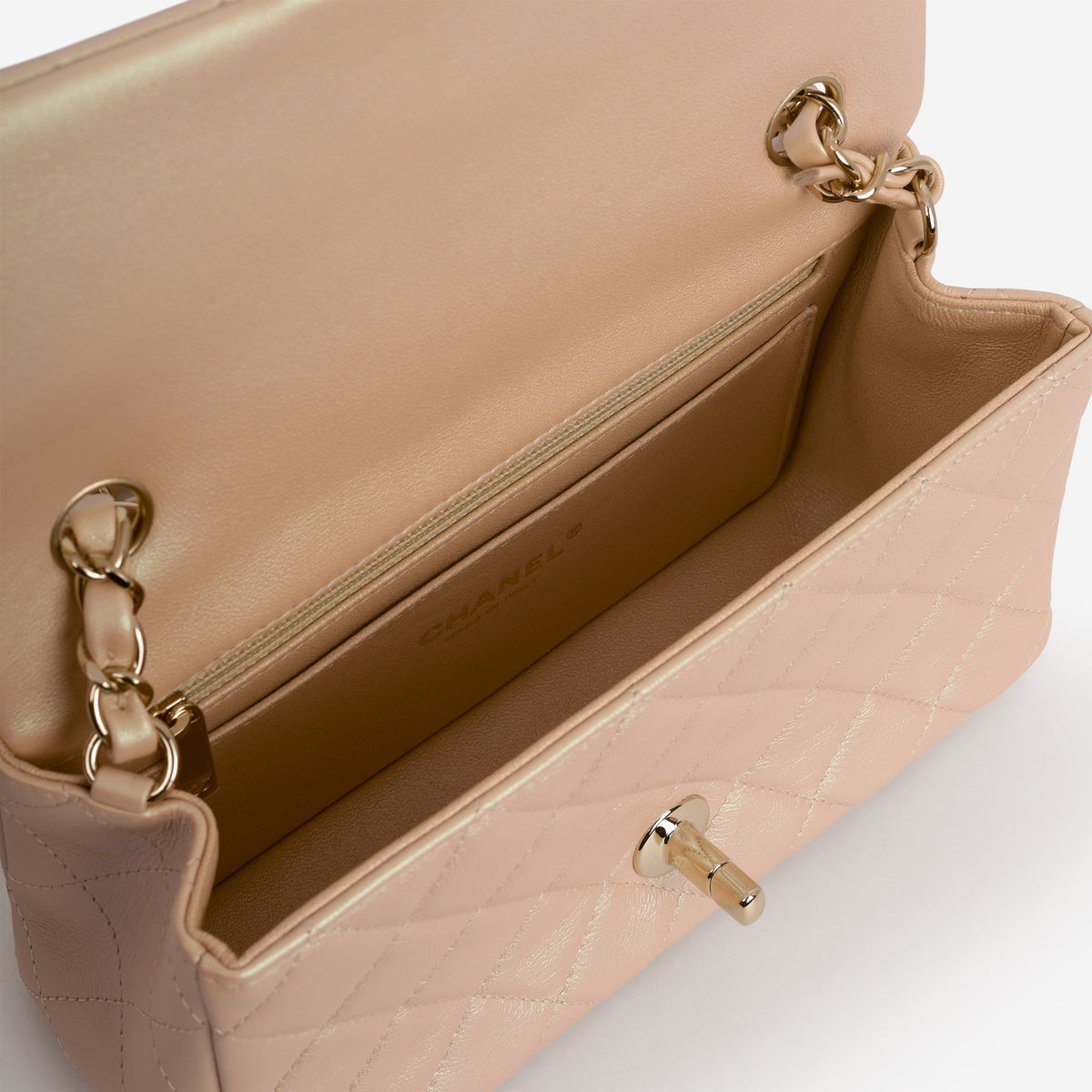 Chanel Mini Rectangular - Pink Pearlescent Lambskin | Champagne Gold Hardware - Bagista