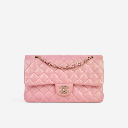 Chanel Medium Classic Flap - Iridescent Pink Lambskin | Champagne Gold Hardware