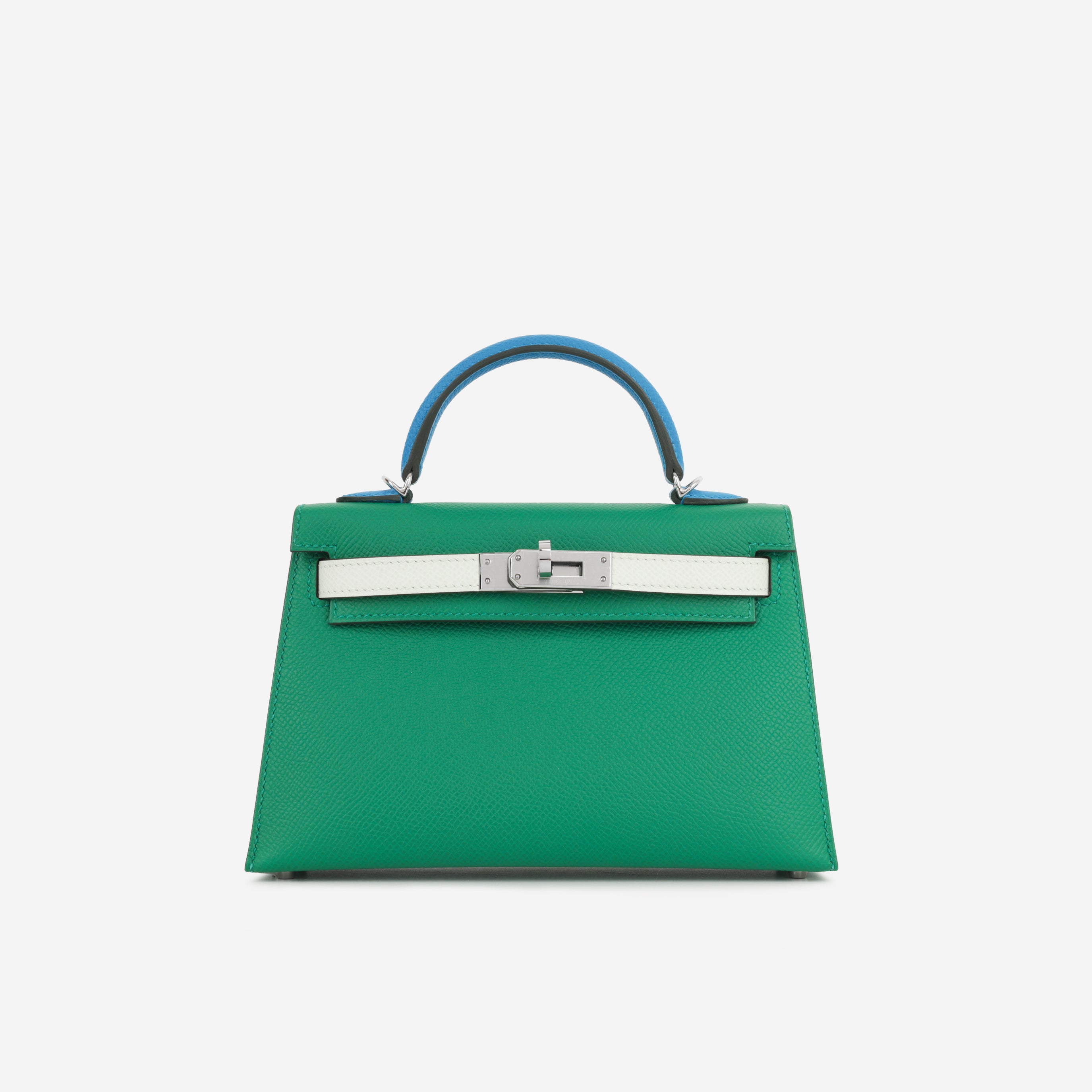 Hermès Mini Kelly Tricolore - Vert Vertigo / Vert Fizz / Bleu Zanzibar ...