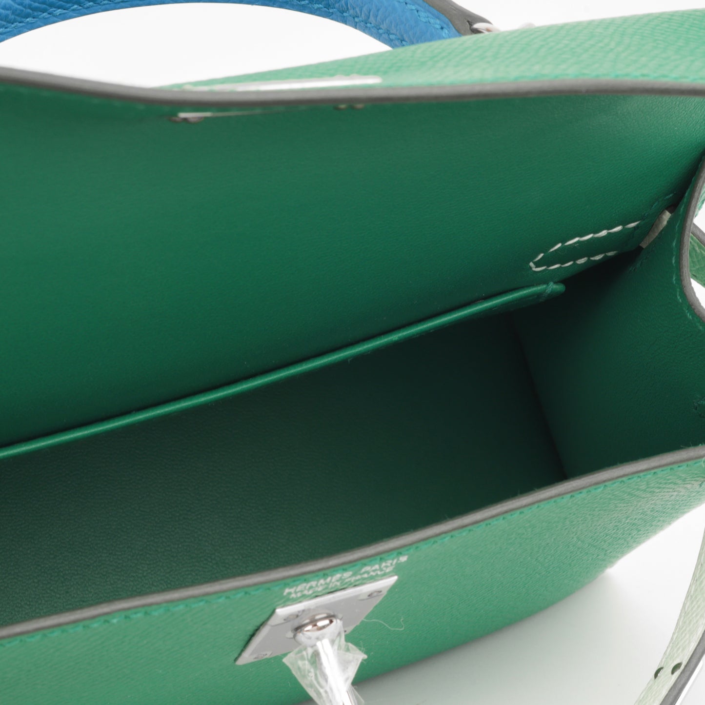 Hermès Mini Kelly Tricolore - Vert Vertigo / Vert Fizz / Bleu Zanzibar Epsom | Palladium Hardware
