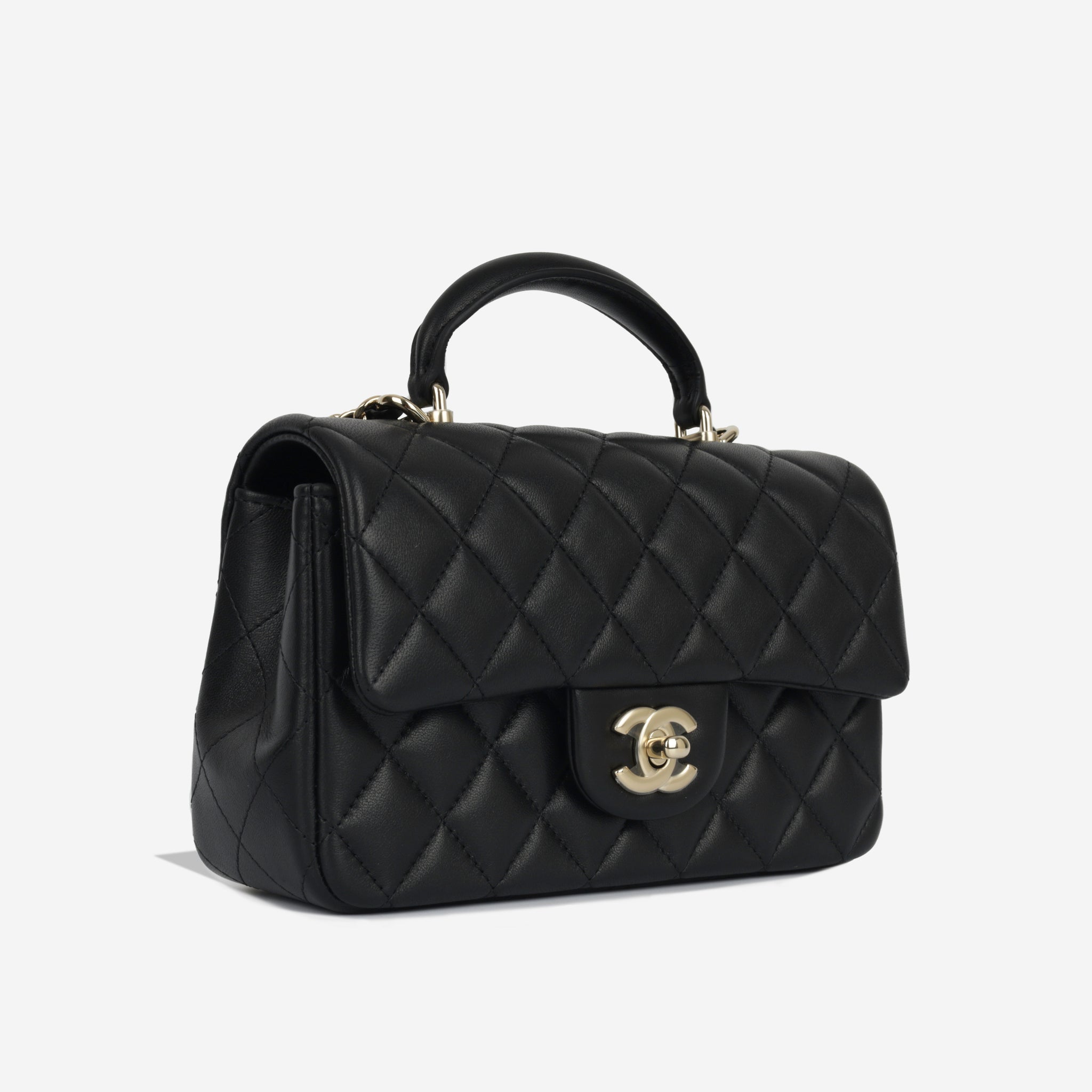 Chanel - Mini Rectangular Top Handle Classic Flap Bag - Black Lambskin -  CGHW - Brand New