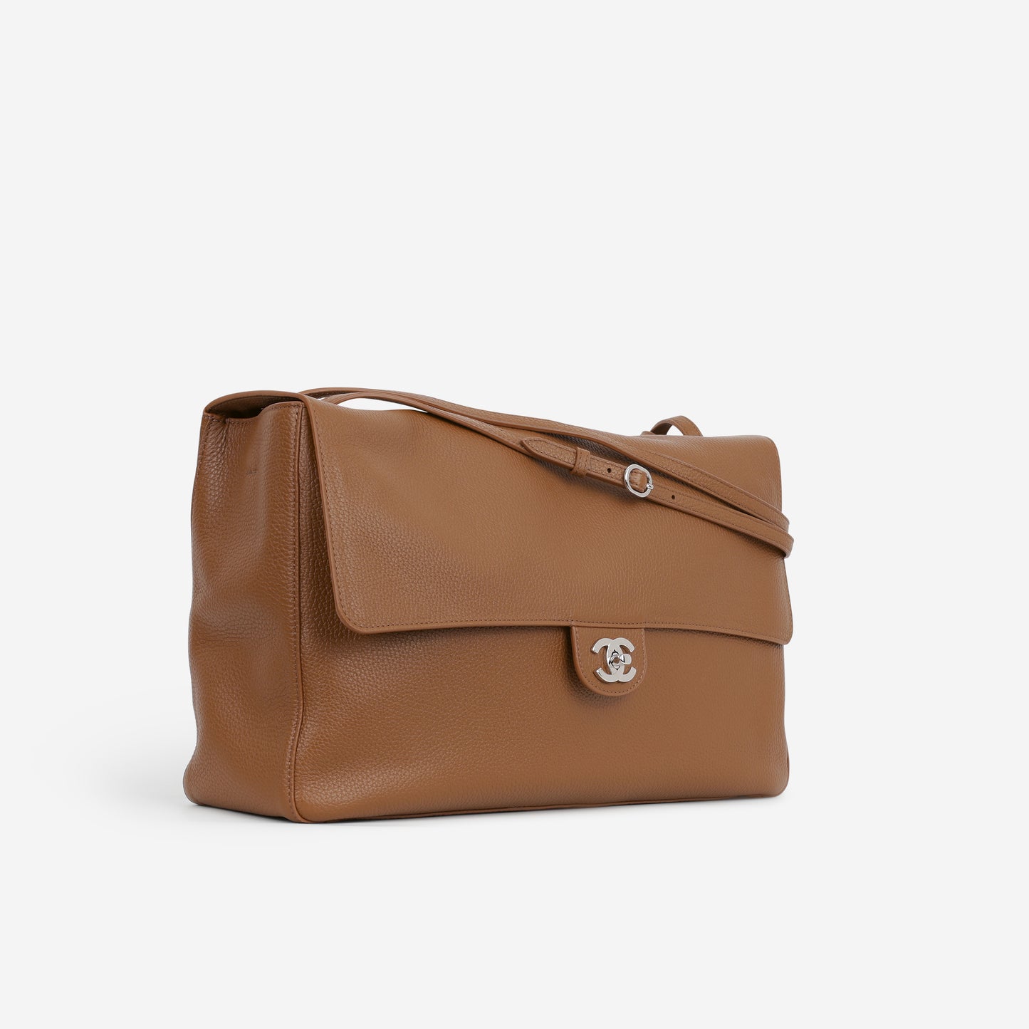 Chanel Maxi Flap 38 Bag - Camel Grained Calfskin | Silver Hardware