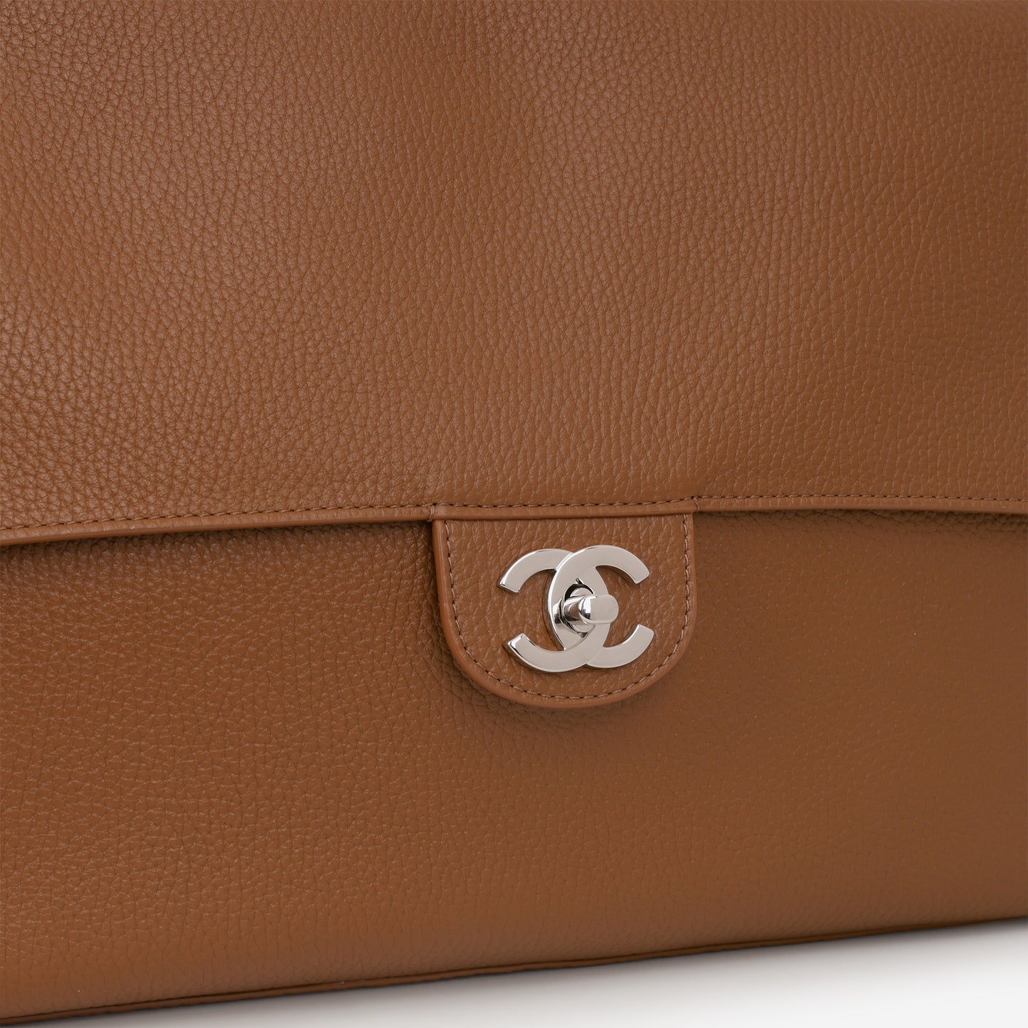 Chanel Maxi Flap 38 Bag - Camel Grained Calfskin | Silver Hardware