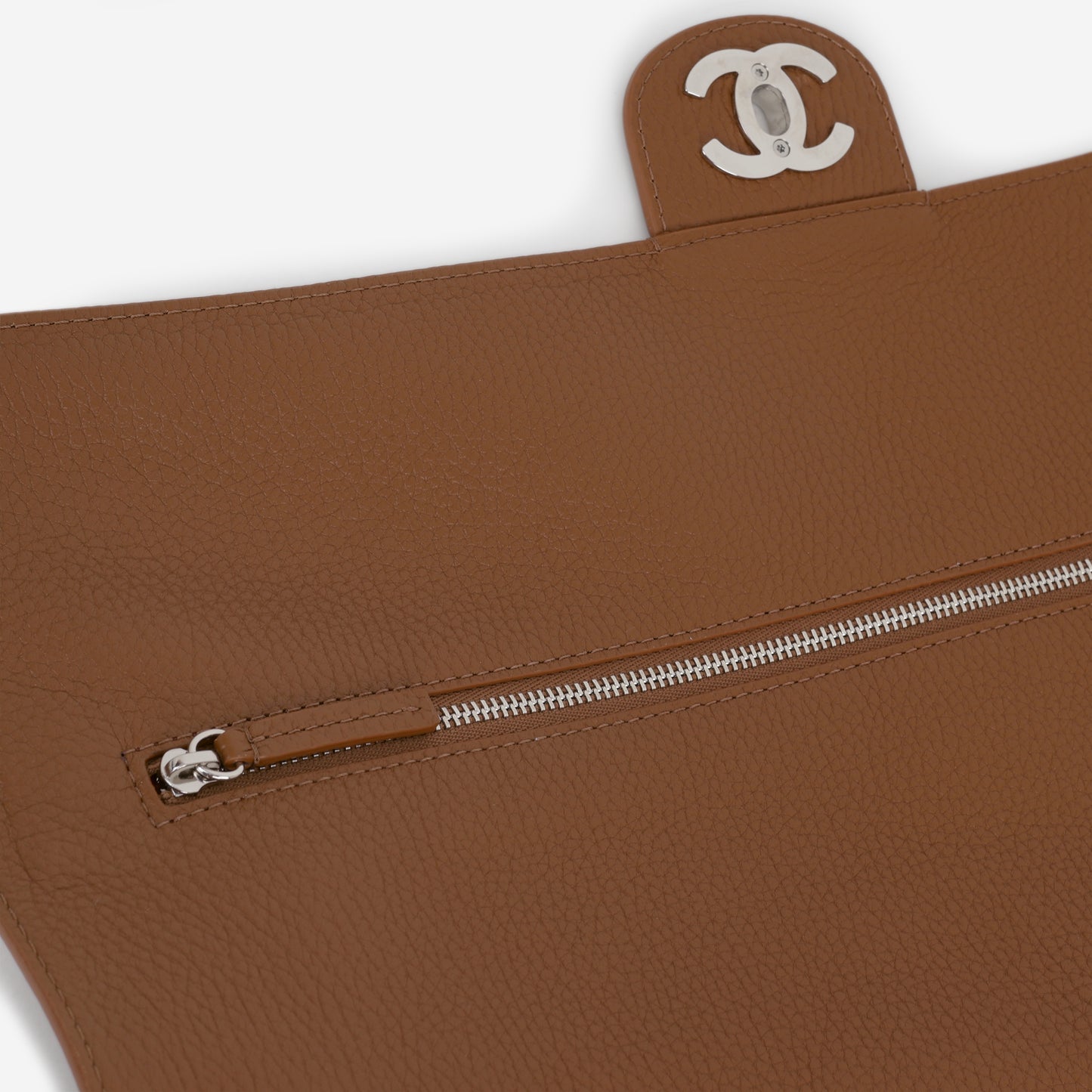 Chanel Maxi Flap 38 Bag - Camel Grained Calfskin | Silver Hardware