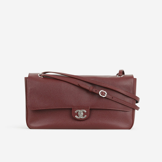 Chanel SS26 Maxi Flap Bag - Burgundy Grained Calfskin | Silver Hardware