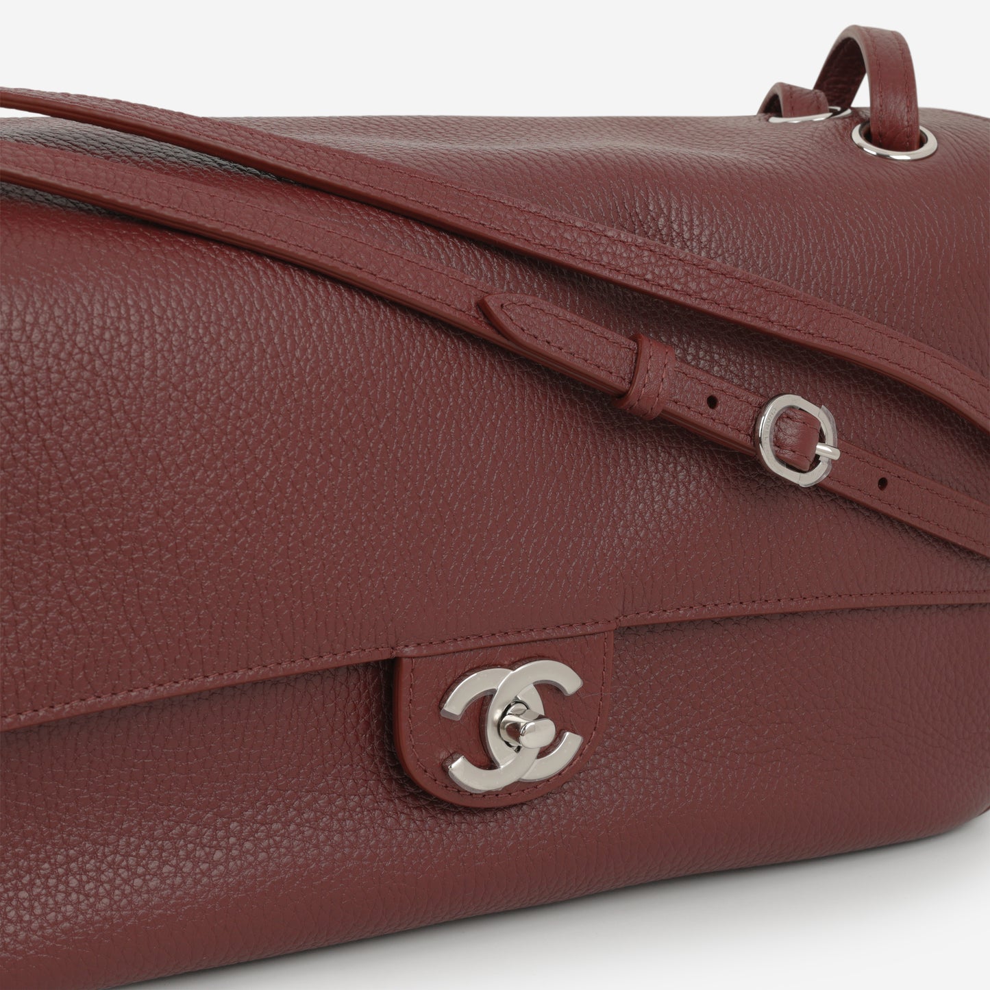 Chanel SS26 Maxi Flap Bag - Burgundy Grained Calfskin | Silver Hardware