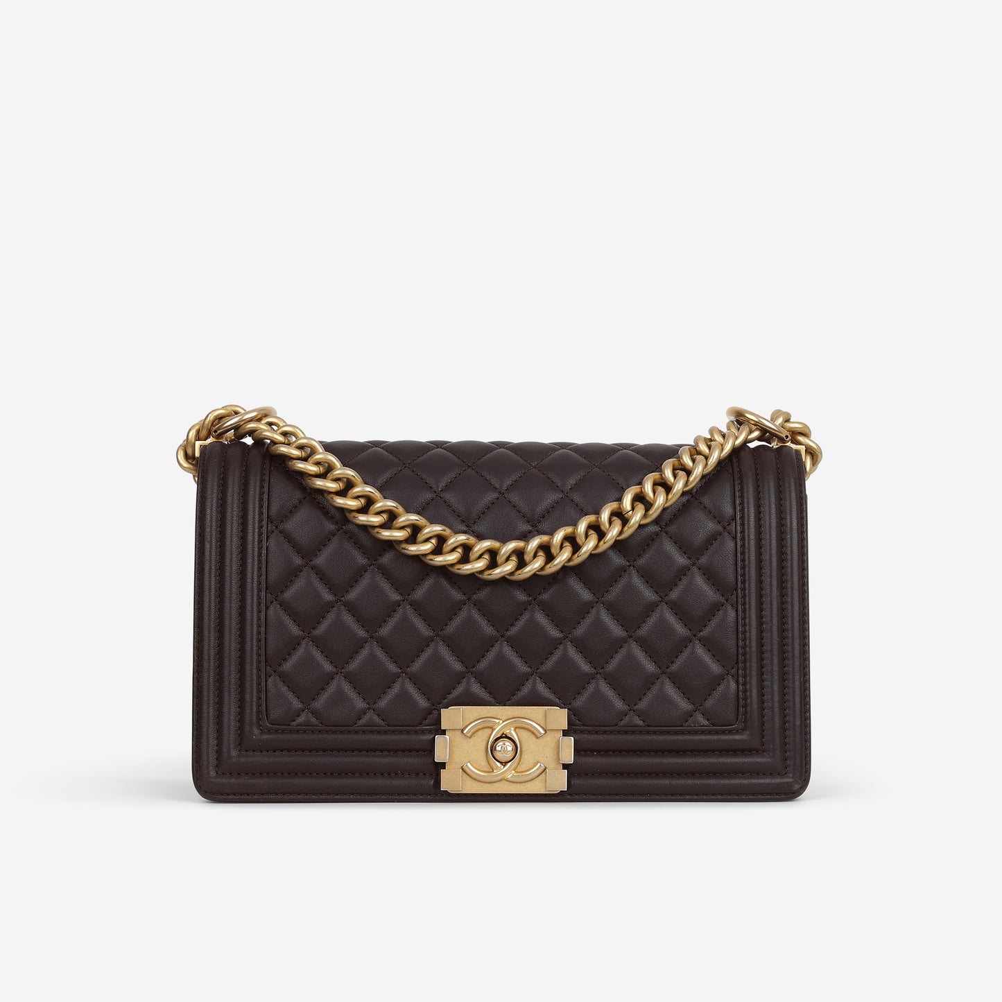 Chanel Old Medium Boy Bag - Brown Lambskin | Aged Gold Hardware