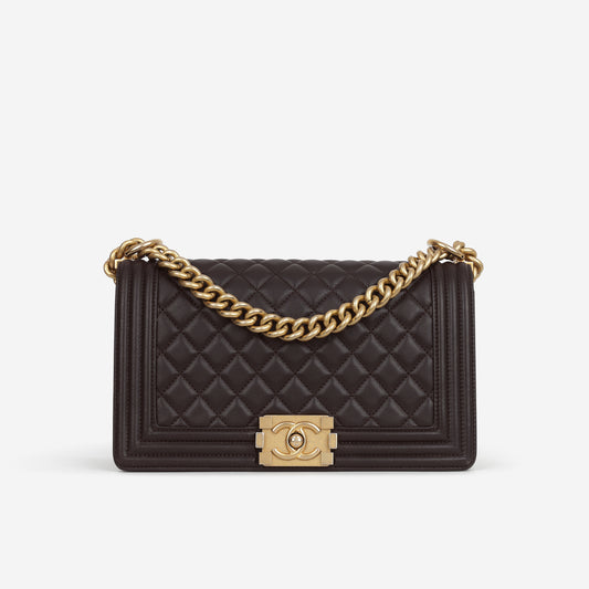 Chanel Old Medium Boy Bag - Brown Lambskin | Aged Gold Hardware