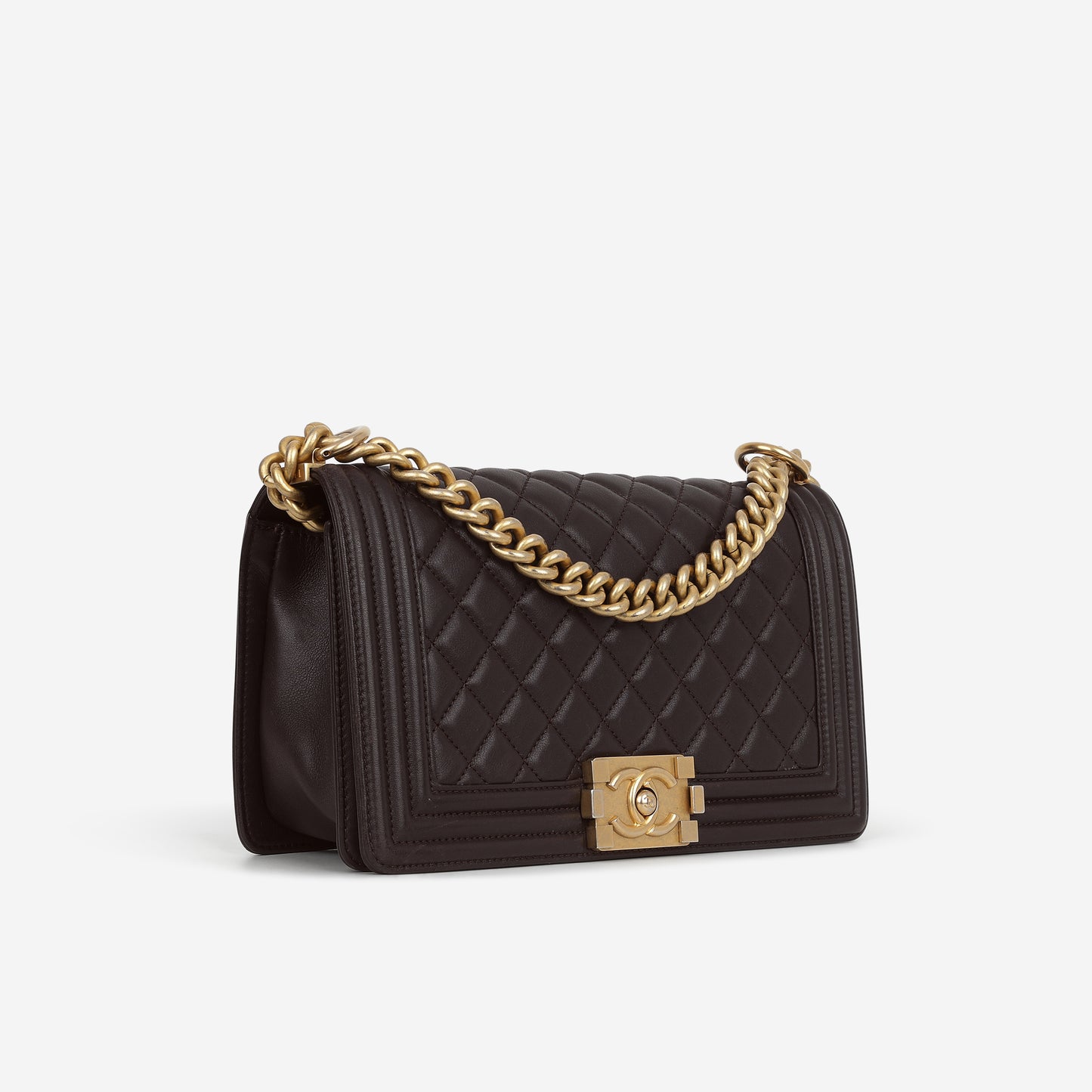 Chanel Old Medium Boy Bag - Brown Lambskin | Aged Gold Hardware