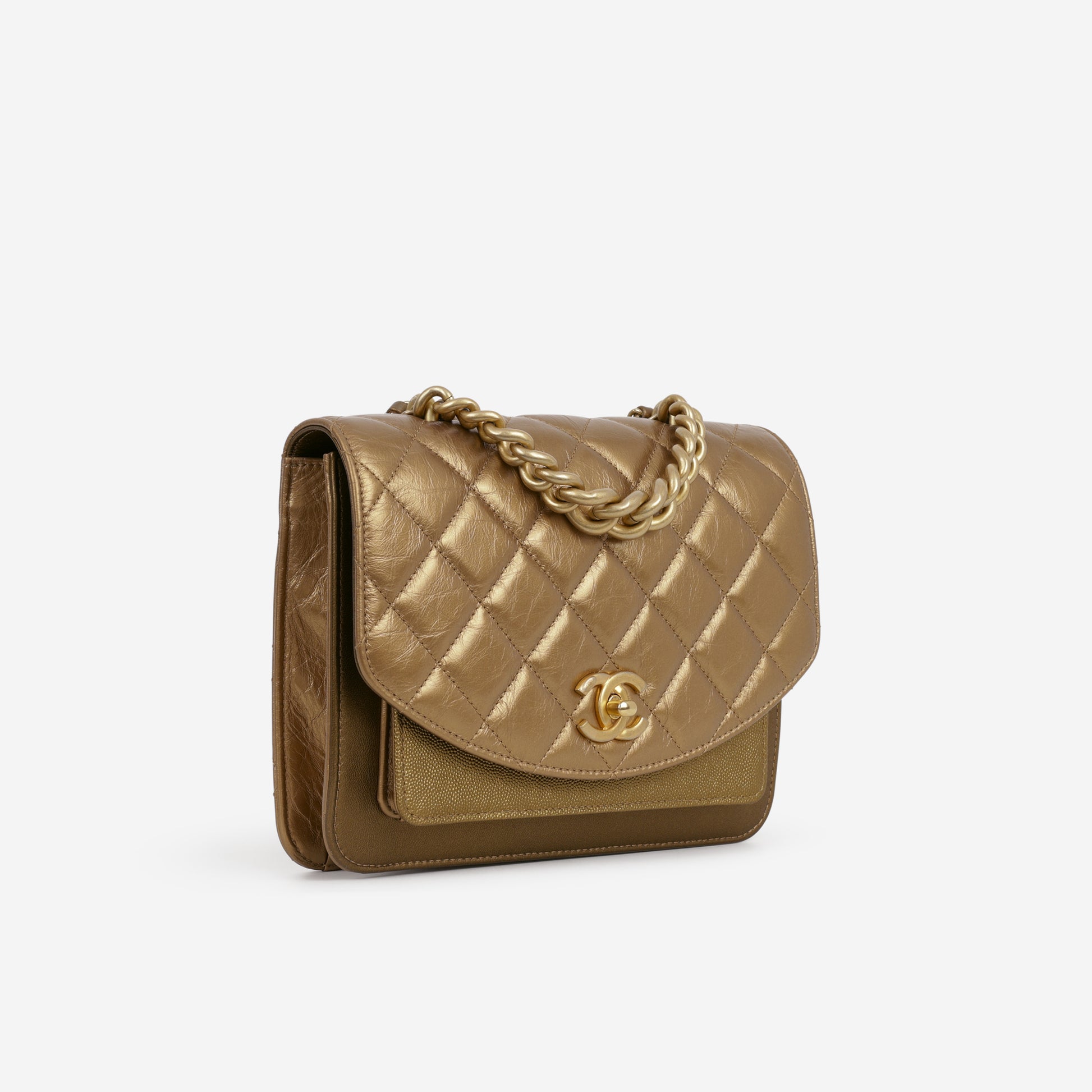 Chanel Chain Handle Flap Bag - Bronze Caviar / Calfskin | Gold Hardware - Bagista