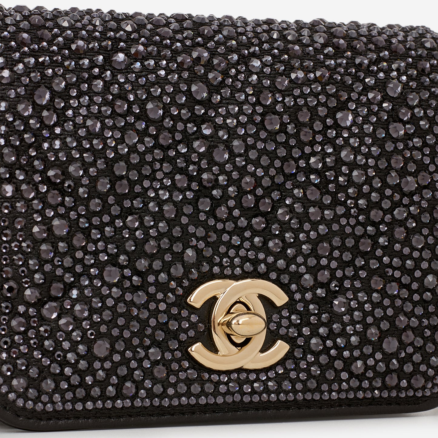 Chanel Micro Cardholder on Chain - Navy Swarovski / Black Lambskin | Champagne Gold Hardware