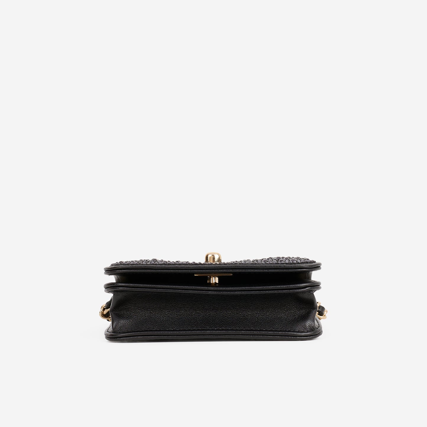 Chanel Micro Cardholder on Chain - Navy Swarovski / Black Lambskin | Champagne Gold Hardware