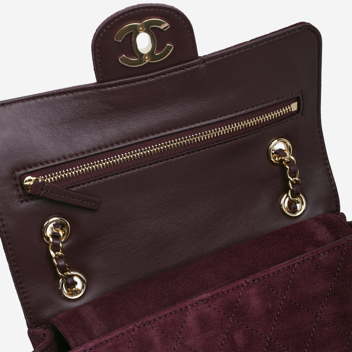 Chanel Mini "Souplissimo" Flap - Burgundy Suede Goatskin | Gold Hardware