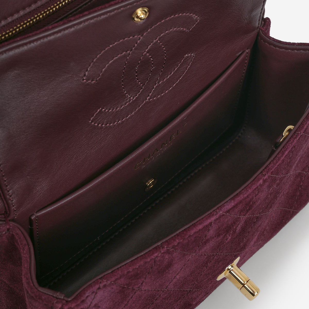 Chanel Mini "Souplissimo" Flap - Burgundy Suede Goatskin | Gold Hardware