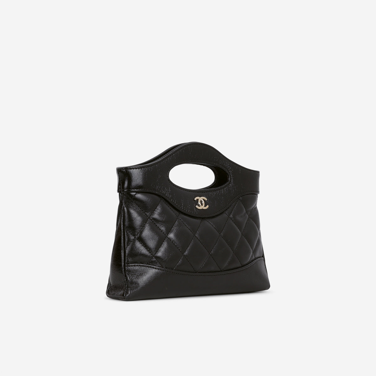 Chanel Nano 31 Clutch on Chain - Black Crumpled Calfskin | Champagne Gold Hardware