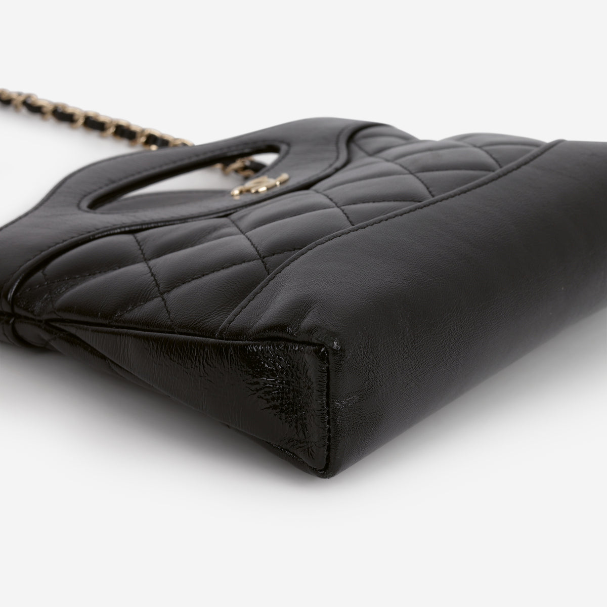 Chanel Nano 31 Clutch on Chain - Black Crumpled Calfskin | Champagne Gold Hardware