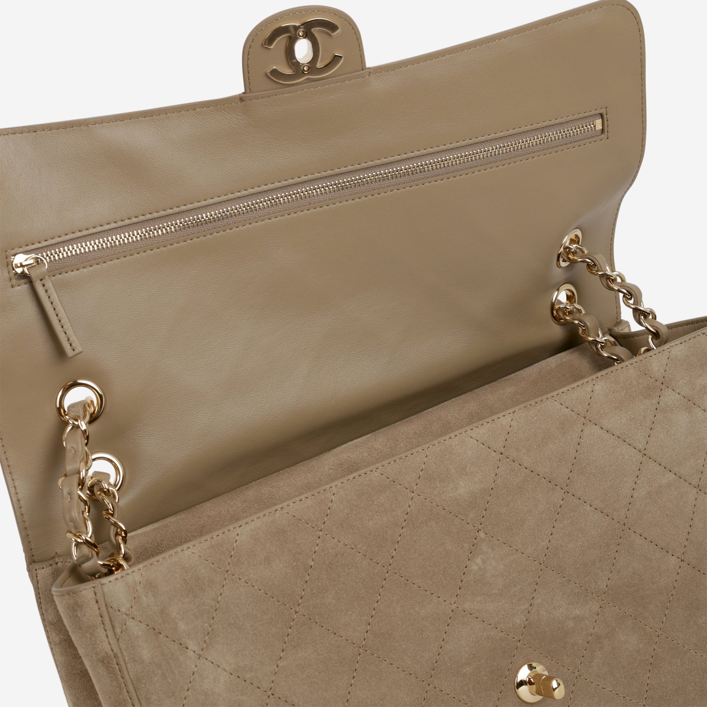 Chanel SS26 Maxi Flap Bag - Dark Beige Suede | Gold Hardware