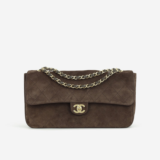 Chanel Métiers D'art Maxi Flap Bag - Dark Brown Suede | Gold Hardware