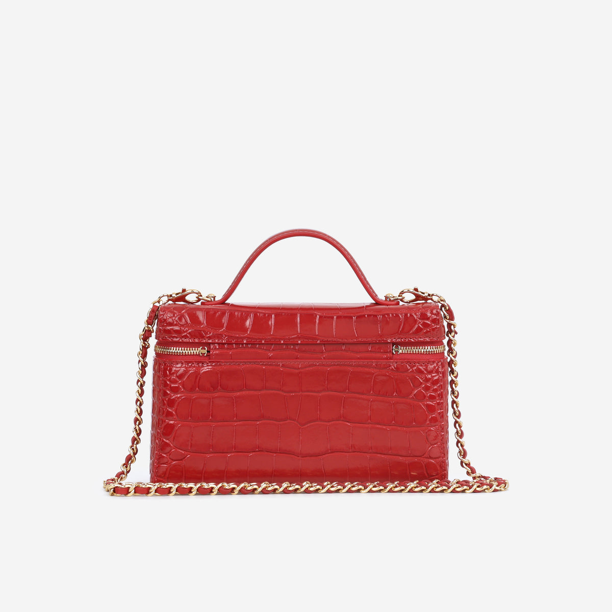 Chanel Top Handle Vanity With Chain - Red Croc Embossed Shiny Calfskin | Gold Hardware