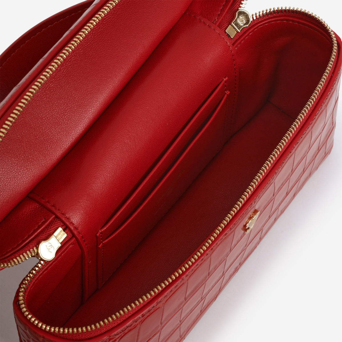 Chanel Top Handle Vanity With Chain - Red Croc Embossed Shiny Calfskin | Gold Hardware