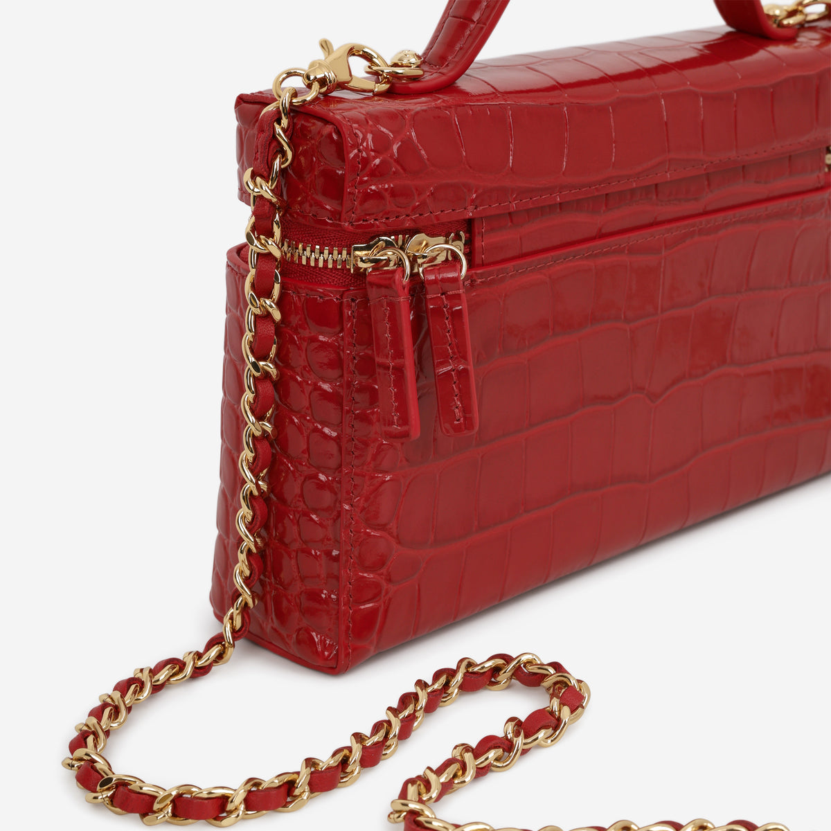 Chanel Top Handle Vanity With Chain - Red Croc Embossed Shiny Calfskin | Gold Hardware