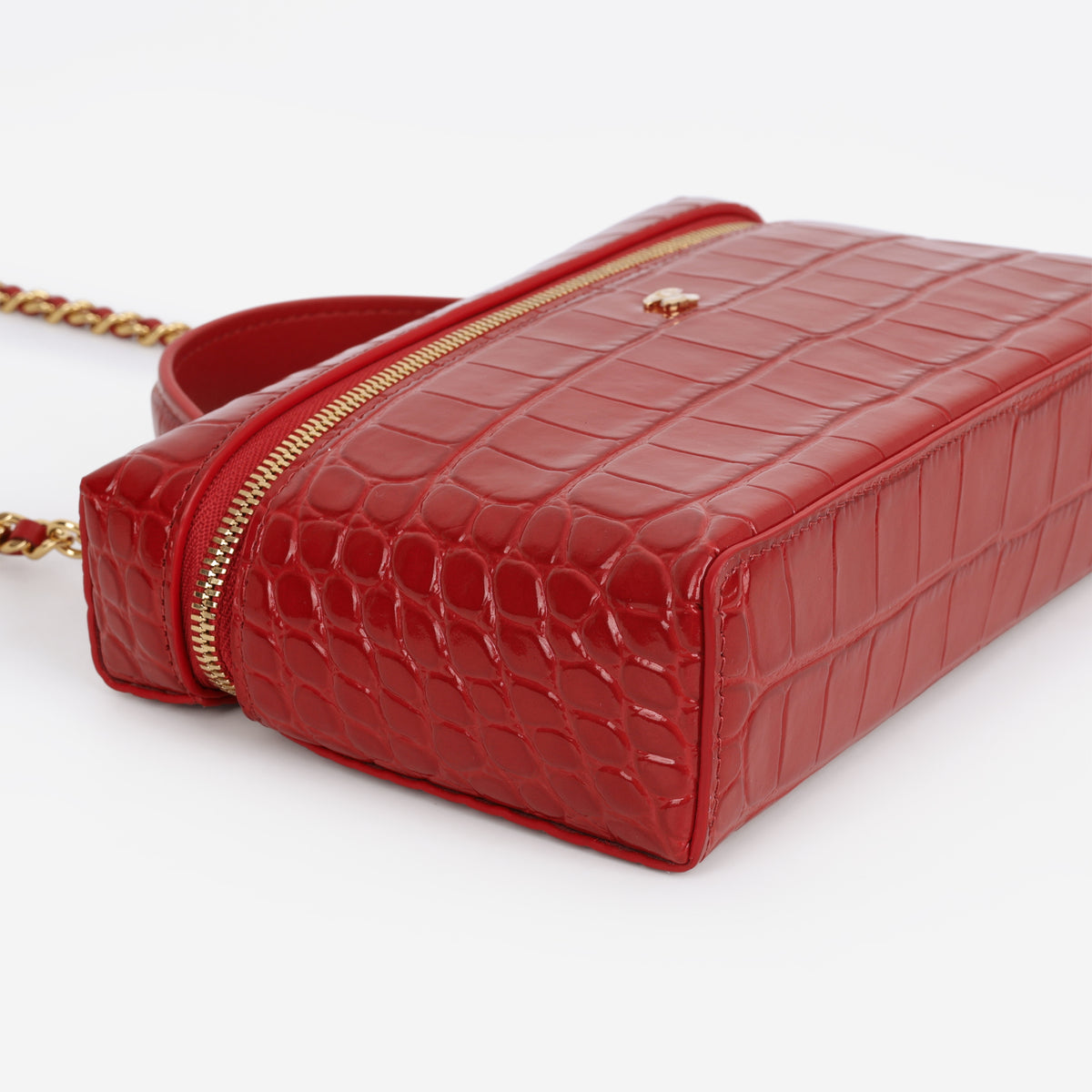 Chanel Top Handle Vanity With Chain - Red Croc Embossed Shiny Calfskin | Gold Hardware