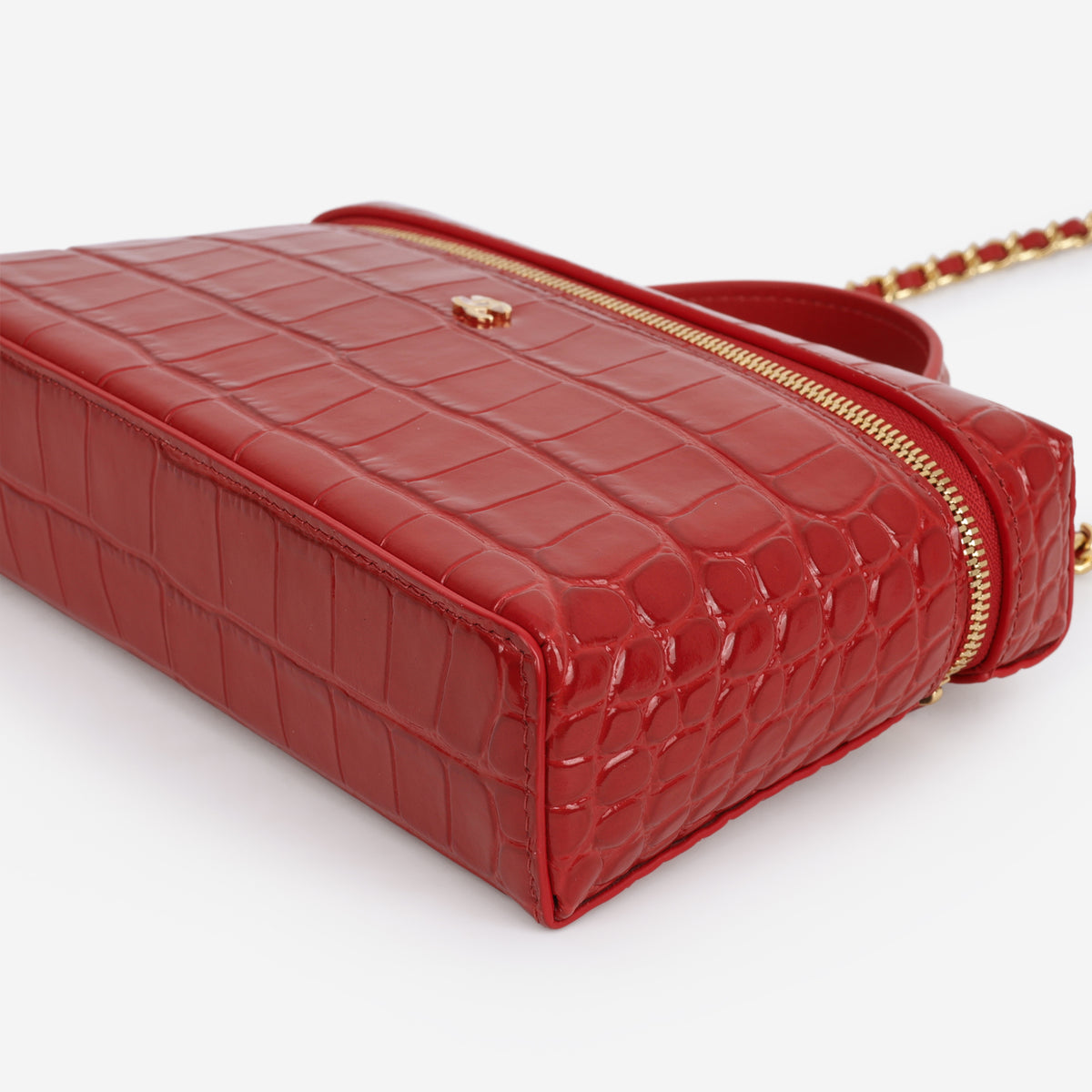 Chanel Top Handle Vanity With Chain - Red Croc Embossed Shiny Calfskin | Gold Hardware