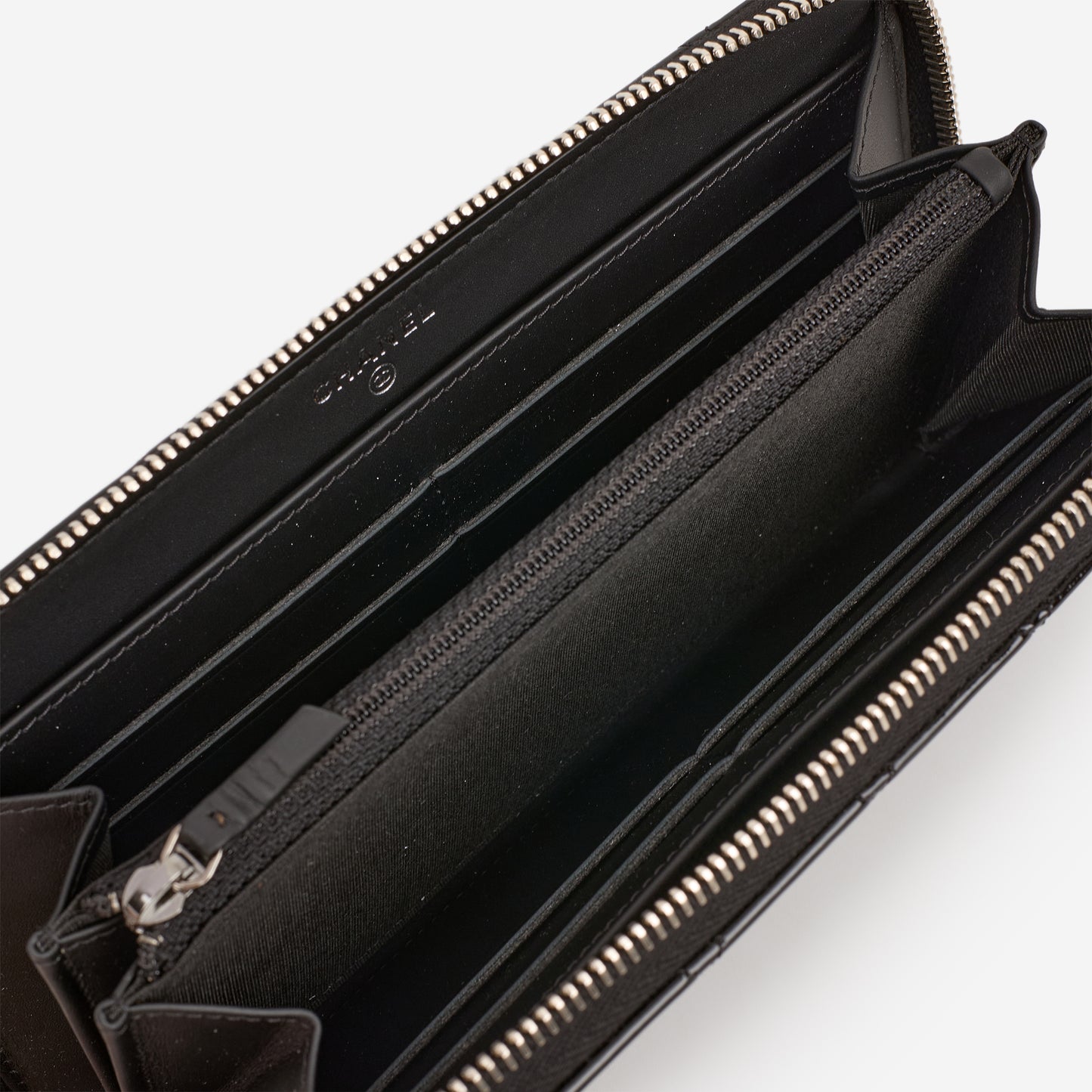 Chanel Classic Long Zip Wallet - Black Patent | Embellished Silver Hardware
