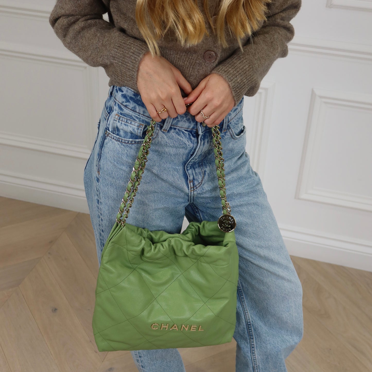 Chanel Small 22 Tote - Avocado Green | Champagne Gold Hardware