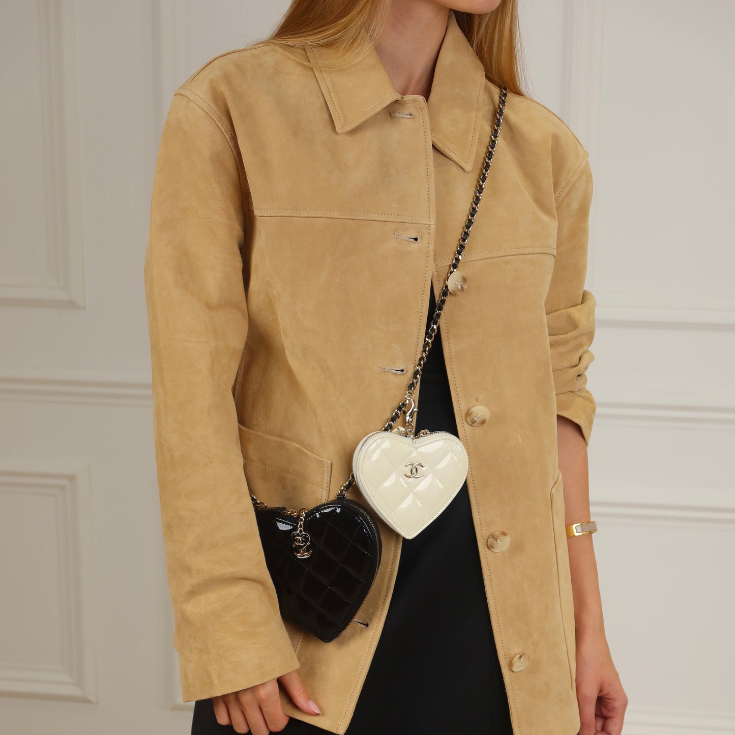 Chanel Double Heart Crossbody - Black/White