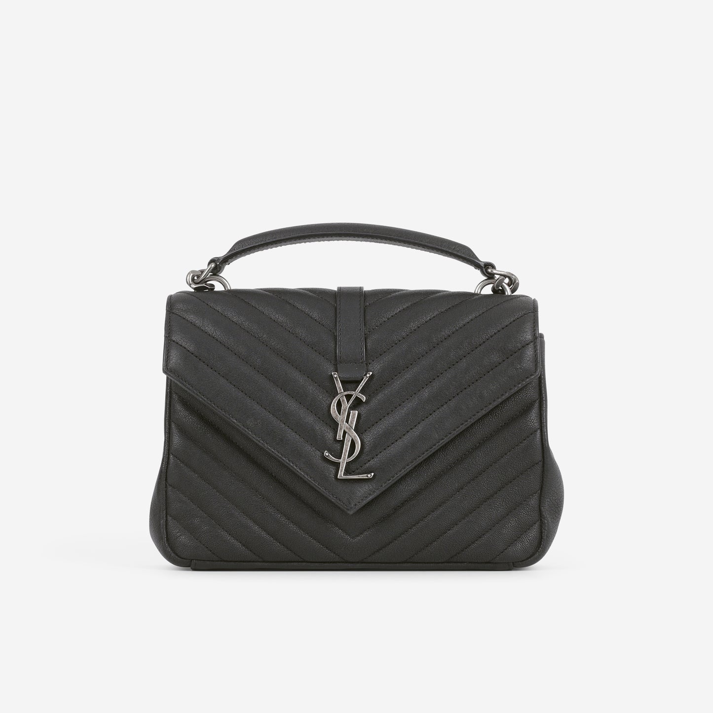 Saint Laurent Medium College - Black Grained Calfskin | Silver Hardware